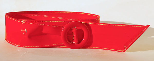 Red Stitched Round Buckle Belt